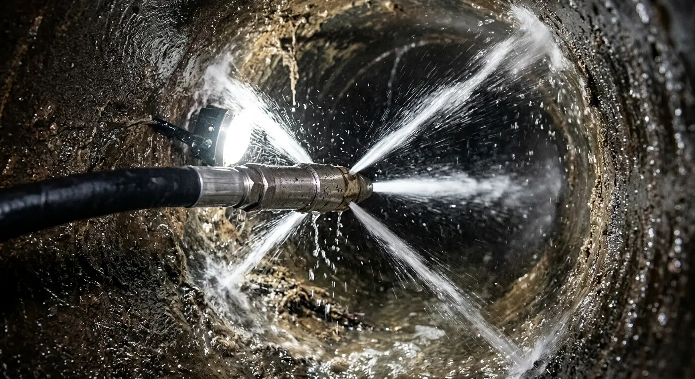 High-pressure hydro jetting nozzle cleaning sewer pipe for Storm Drain Cleaning in Indianola